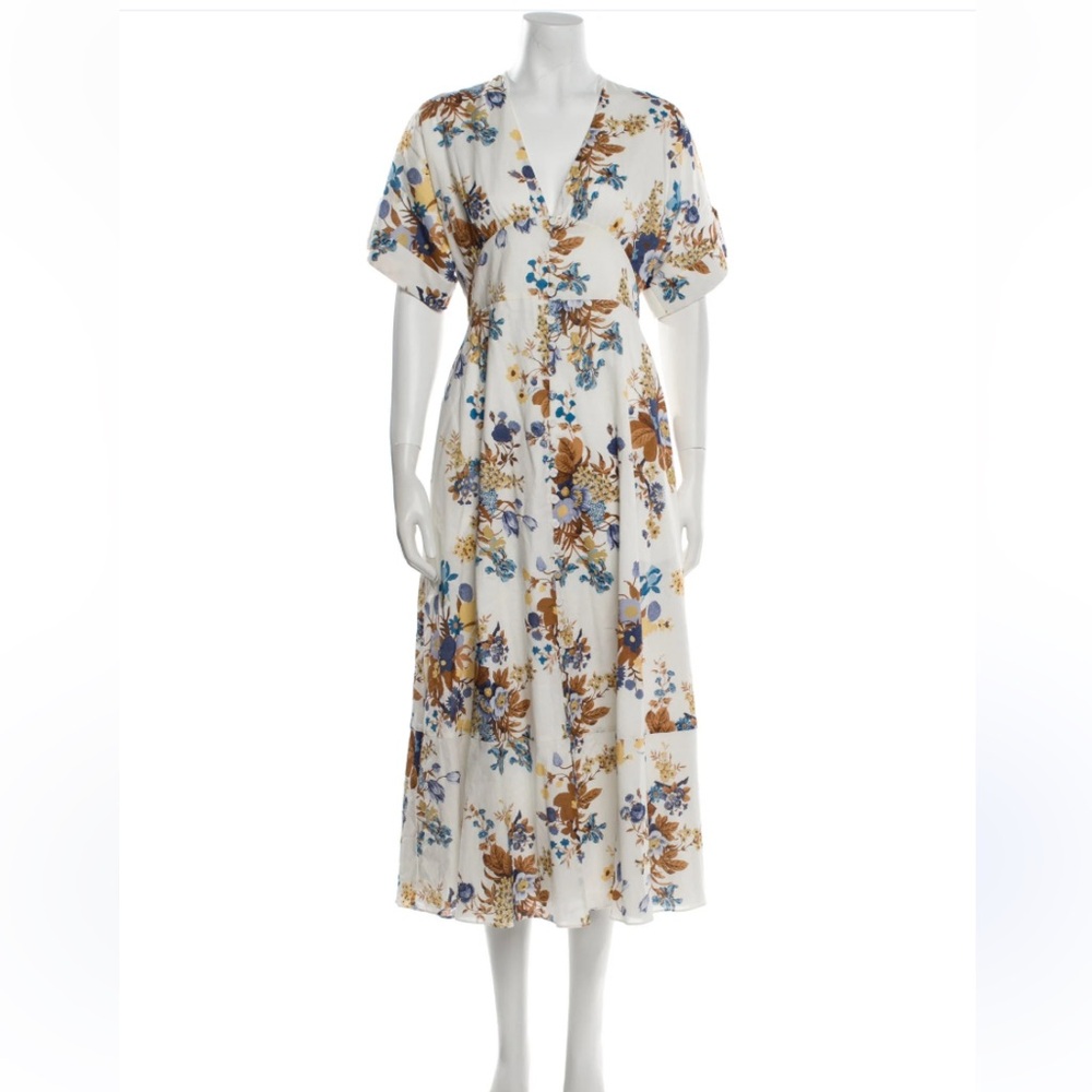 Erdem Ischia Palm Floral Midi Flare Dress Size US 4/UK 8 .